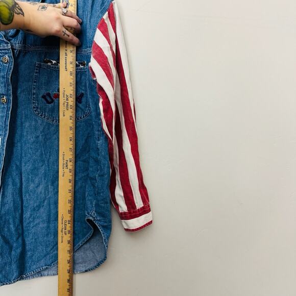 Quiz Jeans Red White And Blue Denim Button Up Shirt Women’s Size M - Picture 5 of 7